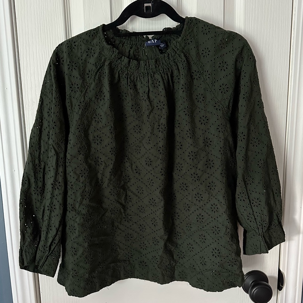 GAP Olive Green Floral Long Sleeve Blouse Medium